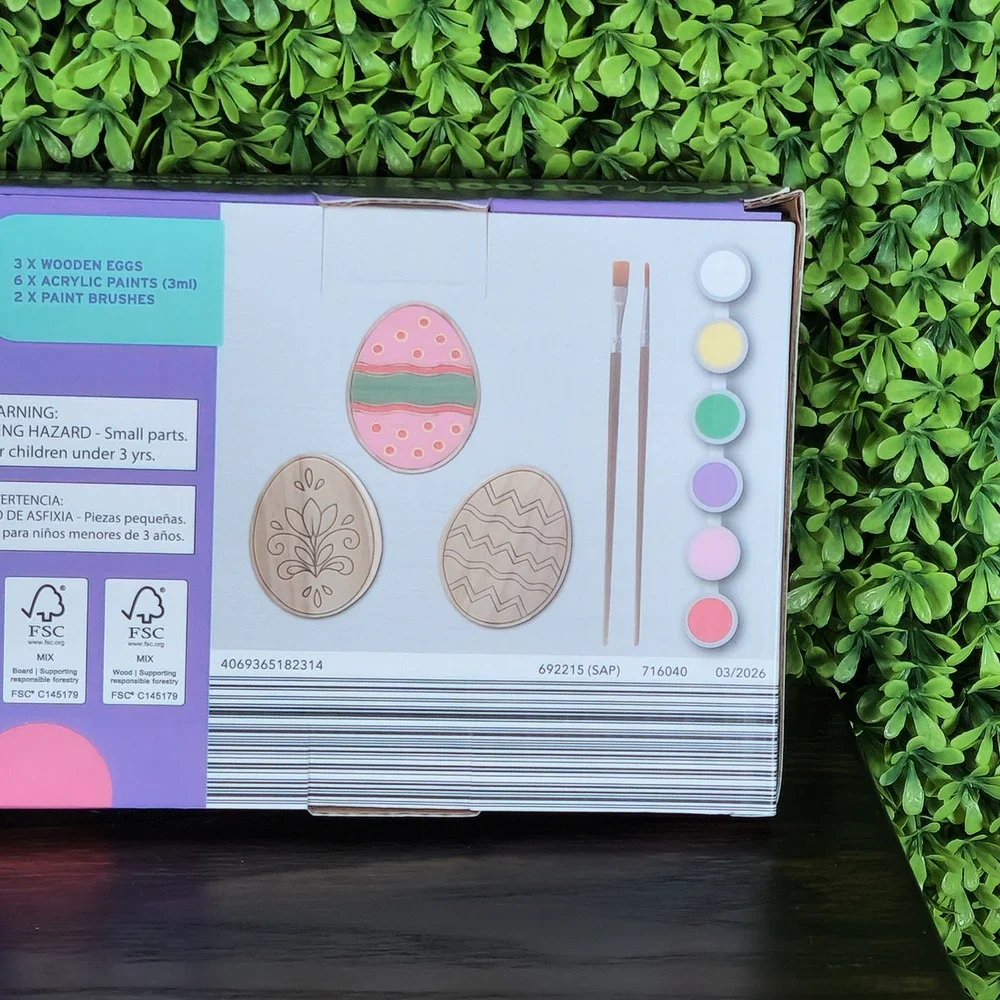 Pembrook Paint Your Own Easter Woodcraft Kit 3 Wooden Eggs Paints Brushes NEW